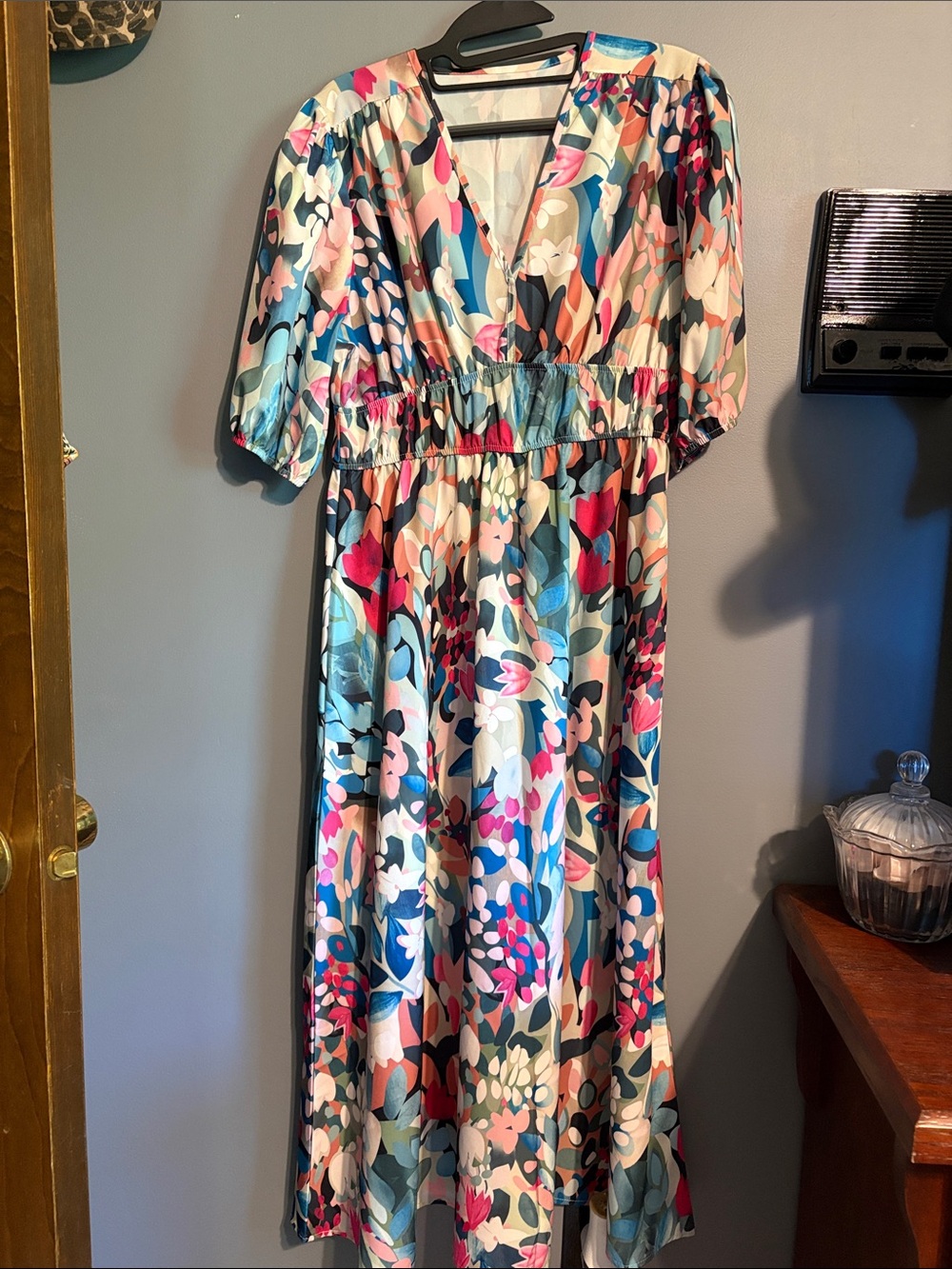 Floral V-Neck Midi Dress in Multi